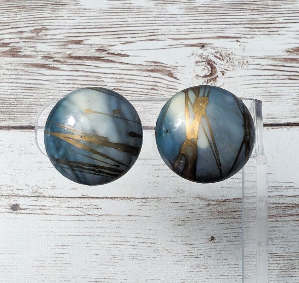 Vintage Clip On Earrings - Stunning Marbled Like Design - Stamped Hong Kong